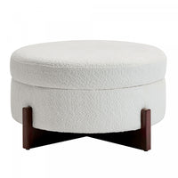 Sophia Round Storage Ottoman Coffee Table with Tufted Upholstery - White
