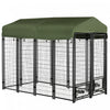 Pawhut Outdoor Dog Kennel, Lockable Pet Playpen Crate, Welded Wire Steel Fence, With Water-, Uv-resistant Canopy, Rotating Bowl Holders, Door, 8ft X 4ft X 6ft, Green