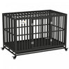 Pawhut Heavy Duty Steel Dog Crate Kennel Pet Cage With Wheels For Portability And A Door For Convenient Access Anti-pinching Floor, 49.2\"l X 29.5\"w X 34.6\"h, Black