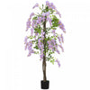 HOMCOM 5.9FT Artificial Wisteria Tree with Natural Wood Purple