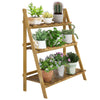 Outsunny Outdoor Plant Stand, Foldable 3-Tier Wooden Plant Shelf