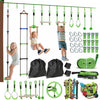 Qaba Obstacle Course for Kids, 32.8ft 10 Piece Zip Line Stackline for Kids, with 2 Monkey Bars, 2 Gym Rings, Rope Ladder, Nest Swing, Tree Protector, Bags, Hanging Tray, Rope Knots