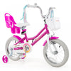 Costway 14\" Kids Bike With Training Wheels Doll Seat Basket Streamers Hand Brake Pink