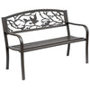 Outsunny 50\" Outdoor Metal Garden Bench With Vintage Bird Pattern, Brown