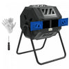 Outsunny 43 Gallon (160L) Tumbling Compost Bin Outdoor Dual Chamber 360° Rotating Composter with Sliding Doors, Solid Steel Frame and Gloves, Blue