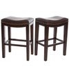 Tiffin Counter Stools Set Of 2, Saddle Seat With Studded Trim, Vegan Leather - Brown