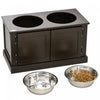 Pawhut Large Storage Stand Elevated Dog Bowls, Elevated Dog Food Storage Cabinet With 2 Stainless Steel Bowls, Brown