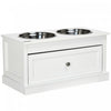 Pawhut Elevated Dog Bowls With Storage Drawer, Raised Dog Bowls With Stand, 2 Stainless Steel Bowls For Large Dogs, White