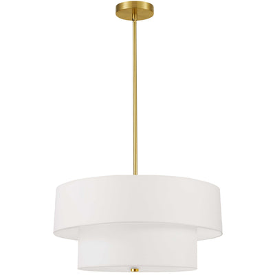 Dainolite Everly 4 Light 2 Tier Pendant Aged Brass Finish White Shade Lamp|Luminaire suspendu Everly de Dainolite avec abat-jour blanc, 2 niveaux, fini laiton vieilli et 4 ampoules
