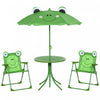 Outsunny Kids Folding Picnic Table And Chair Set Pattern Outdoor Garden Patio Backyard With Removable & Height Adjustable Sun Umbrella Green