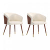 Reeva Modern Wood Vegan Leather Dining Chair in Cream - Set of 2