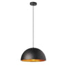 Dainolite Helsinki 1 Light Pendant Dome 16\" Dia Matte Black Finish Gold Interior Lamp