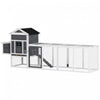 PawHut 117\" Chicken Coop, Wooden Rabbit Hutch with Chicken Run, Slide-out Tray, Asphalt Roof, Nesting Box - Grey and White
