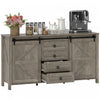 HOMCOM Farmhouse Sideboard Buffet Cabinet with Doors Distressed Light Grey
