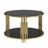 Nancy 31.5\" Round Mirror Coffee Table With Lower Shelf, Black