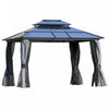Outsunny 10' X 12' Hardtop Gazebo Canopy With Polycarbonate Double Roof, Aluminum Frame, Permanent Pavilion Outdoor Gazebo With Netting And Curtains For Garden, Backyard
