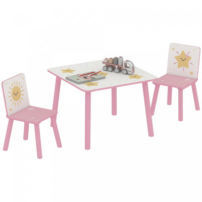Qaba 3-Piece Kids Table and Chair Set, Toddler Table and Chair Set with Star Pattern for Boys and Girls Aged 3-8, Bedroom, Nursery, Playroom, Pink