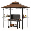 Costway 8' X 5' Grill Gazebo With 2 Shelves 7 Hooks Metal Frame Soft Top Brown