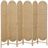 HOMCOM 6 Panel Room Divider, Bohemian Folding Privacy Screen, Natural Wood