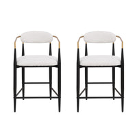 Tammy Counter-height Stool Set Of 2 With Boucle Fabric & Gold Accent - White