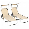 Outsunny 2 Piece Folding Chaise Lounges With Adjustable Backrest, Tan