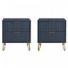 Dumbo Modern 20\" Fluted Nightstand in Midnight Blue (2-Drawer) - Set of 2