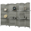 HOMCOM Folding Privacy Screen with Shelves, 6 Panel Room Divider, Grey