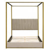 Sophia Upholstery Canopy Platform Bed with Foam Headboard and Velvet,Queen Size,Beige Queen Bed