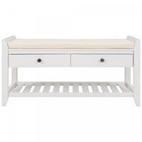 Stephanie Pine Wood Shoe Rack Bench With Cushioned Seat With Storage Drawers - White