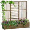 Outsunny Rattan Outdoor Planter With Trellis, Raised Garden Bed, Sand Brown