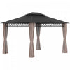 Outsunny 10' X 12' Outdoor Gazebo Canopy, Double roof Hardtop Gazebo With polycarbonate Roof, Steel Frame, Nettings and curtains, For garden, lawn, backyard and deck, Khaki
