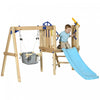 Outsunny Kids Swing Set with Slide, Wooden Swing Set with Baby Swing Seat, Captain's Wheel, Telescope, Outdoor Play Structure for Playground, for Ages 18-48 Months, Natural