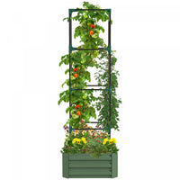 Outsunny Galvanized Raised Garden Bed With 4-tier Trellis Tomato Cage Green
