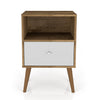 Manhattan Comfort Liberty Mid-Century Modern Nightstand with Cubby Space & Drawer - Rustic Brown & White