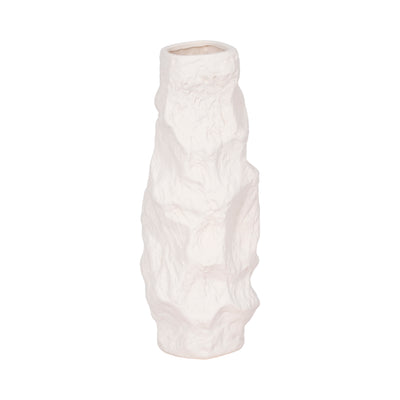 Ceramic 17" Jagged Textured Vase - White|Vase de 17 po en céramique à texture irrégulière - blanc