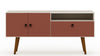 Manhattan Comfort Tribeca 53.94\" Mid-Century Modern TV Stand with Solid Wood Legs - Off White & Terra Orange Pink