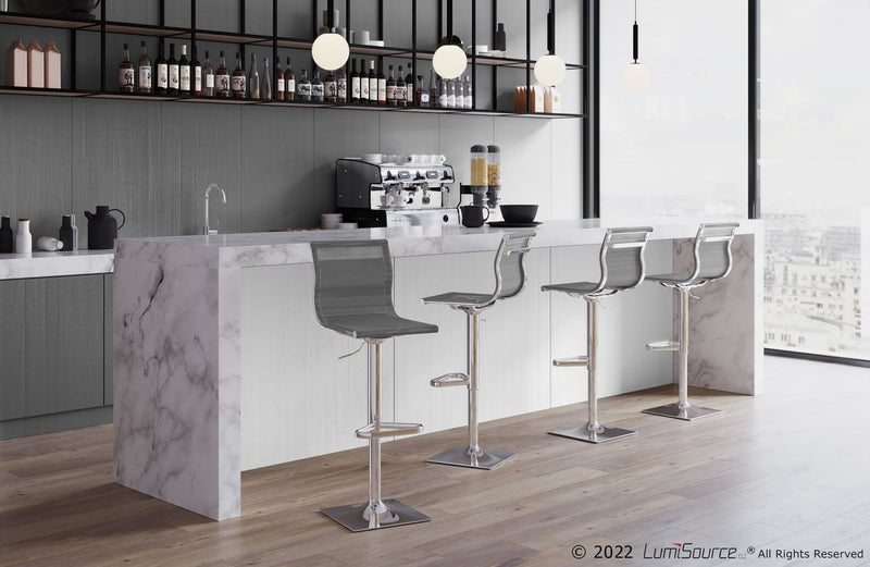 LumiSource Mirage Fabric Contemporary Adjustable Barstool with Swivel - Silver