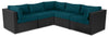 Barbados 5-Piece Outdoor Patio Set with 3 Corner Chairs & 2 Armless Chairs - Hand-Woven Resin Wicker, UV & Weather Resistant - Black/Blue