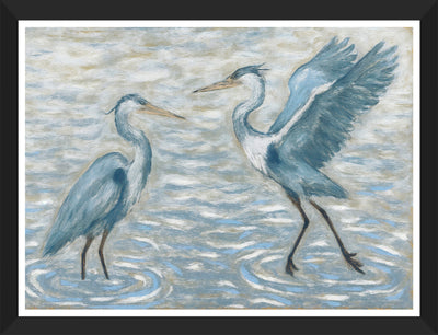 26x34 Blue Pelicans Framed Matted Glass Art - 26" x 34" | Œuvre d’art en verre mat encadrée « Blue Pelicans » 26 x 34 - 26 po x 34 po