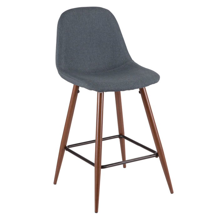 LumiSource Pebble Blue Fabric Mid-Century Modern Counter-Height Stool - Set of 2