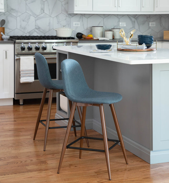 LumiSource Pebble Blue Fabric Mid-Century Modern Counter-Height Stool - Set of 2