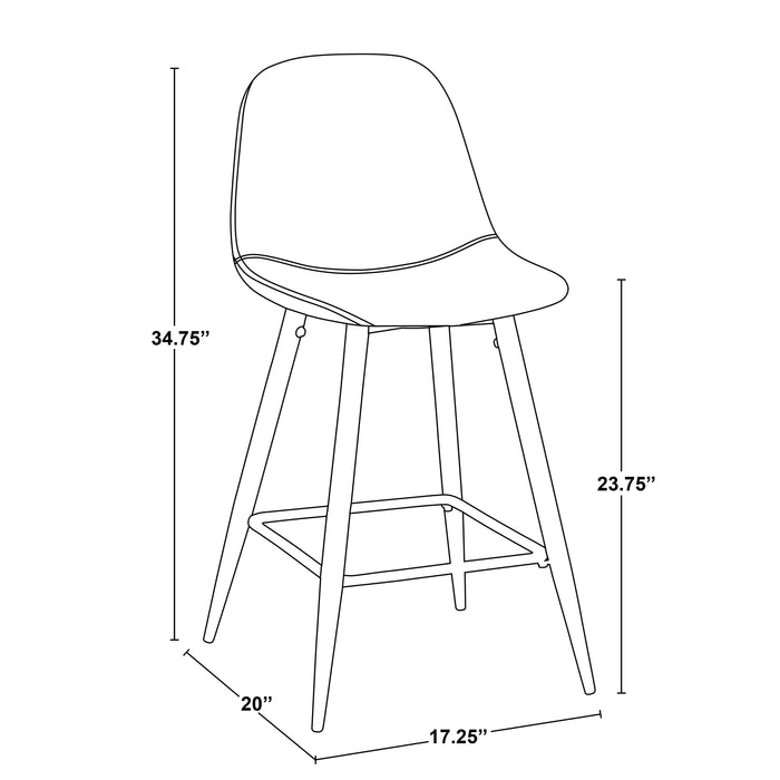 LumiSource Pebble Blue Fabric Mid-Century Modern Counter-Height Stool - Set of 2