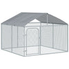 Pawhut Dog Kennel Outdoor Run Fence With Roof, Steel Lock, Mesh Sidewalls For Backyard & Patio, 7.5' X 7.5' X 5.7'