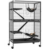 Pawhut 5-tier Rolling Small Animal Cage, Deluxe Guinea Pig Cage, Ferret Cage For Mink Chinchilla Kitten Rabbit, Small Pet Play House With Hammock Platform, Ramp, Tray, Dark Grey