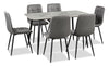 Arlo 7pc Dining Set with Table & 6 Charcoal Chairs, Sintered Stone & Metal, 55\"W - Charcoal & Grey/Black
