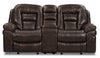 Leo 78\" Leather-Look Fabric Power Reclining Loveseat with Storage Console - Walnut Brown