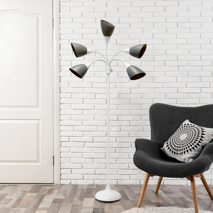 Simple Designs 67\" Contemporary Multi-Head Medusa 5-Light Adjustable Gooseneck Floor Lamp - Grey and White