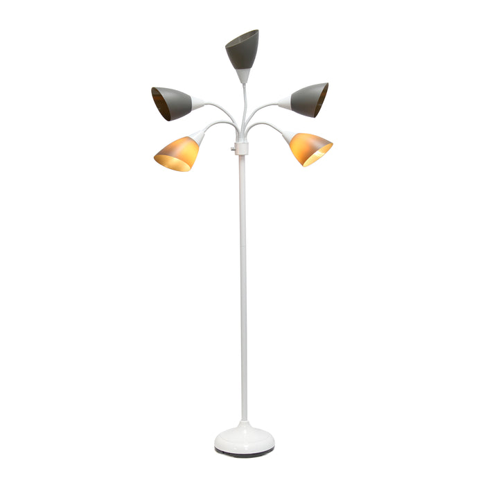 Simple Designs 67\" Contemporary Multi-Head Medusa 5-Light Adjustable Gooseneck Floor Lamp - Grey and White