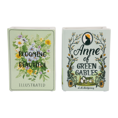 8.25” Set of 2 Ceramic Spring Book Vase – Green | Ensemble de 2 vases Spring de 8,25 po en céramique en forme de livre - vert
