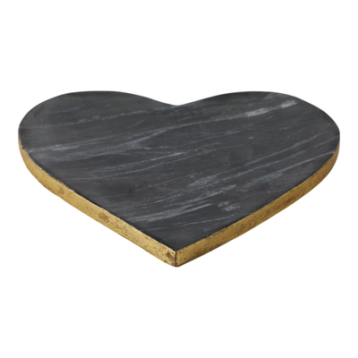 Marble Heart Tray with Gold Edges – Black | Plateau en forme de cœur en marbre avec bordures dorées - noir